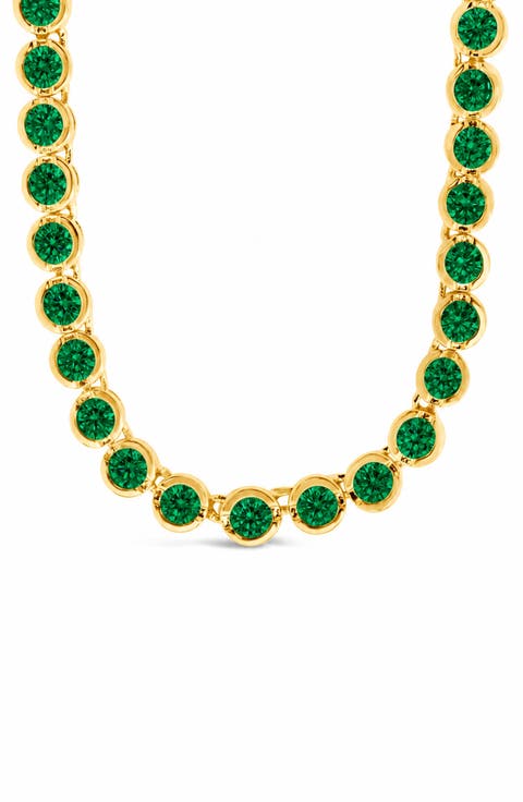 Helene Bezel Emerald Cubic Zirconia Tennis Necklace