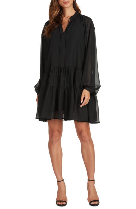 Emma Tiered Chiffon Long Sleeve Minidress