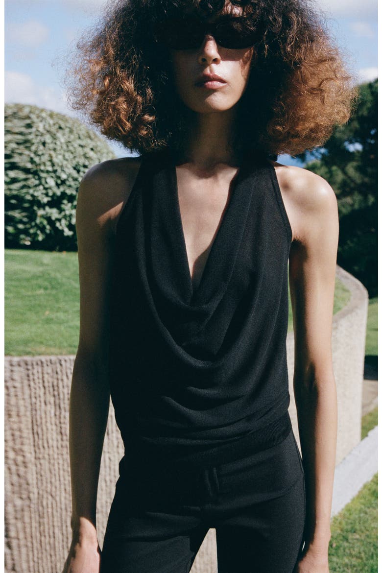 Draped Fine Knit Top, Alternate, color, BLACK