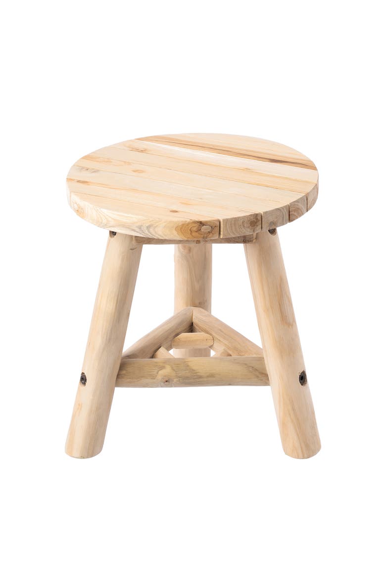 Finesse Handcrafted Rustic Solid Wood Small Round Accent Stool, Backless Step Stool or Living Room Side Table, Main, color, Natural Bleach Finish