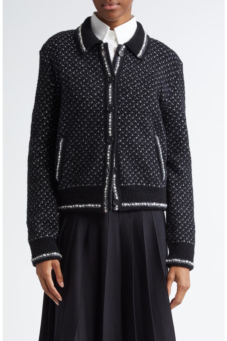 Tweed Knit Bomber Cardigan, Main, color, BLACK