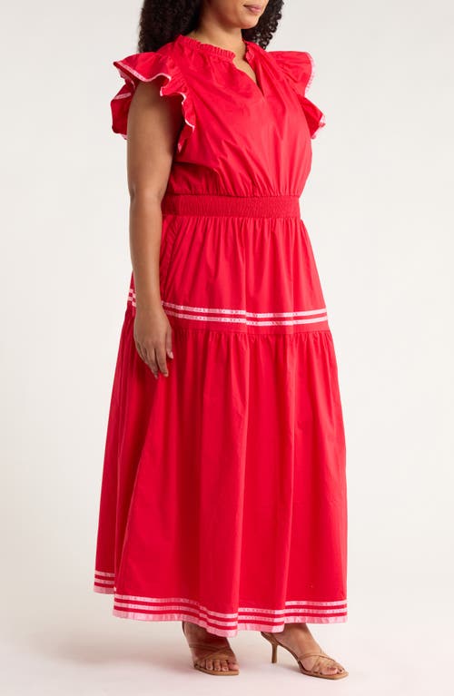 Sugarlips Solene Ruffle Cotton Maxi Dress In Red