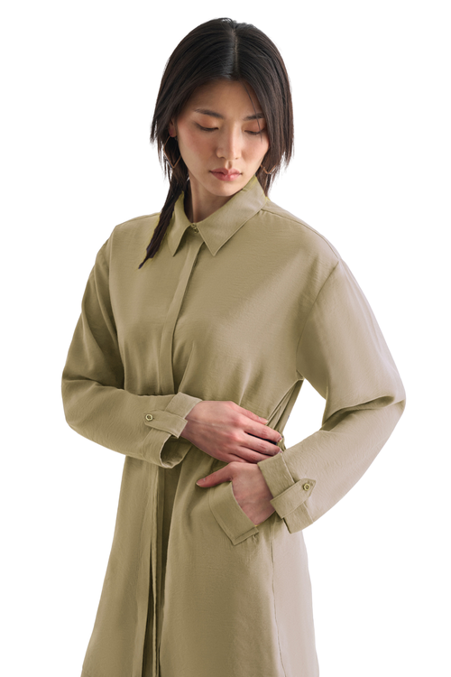 Mizalle Light Weight Cinch Waist Tunic In Green