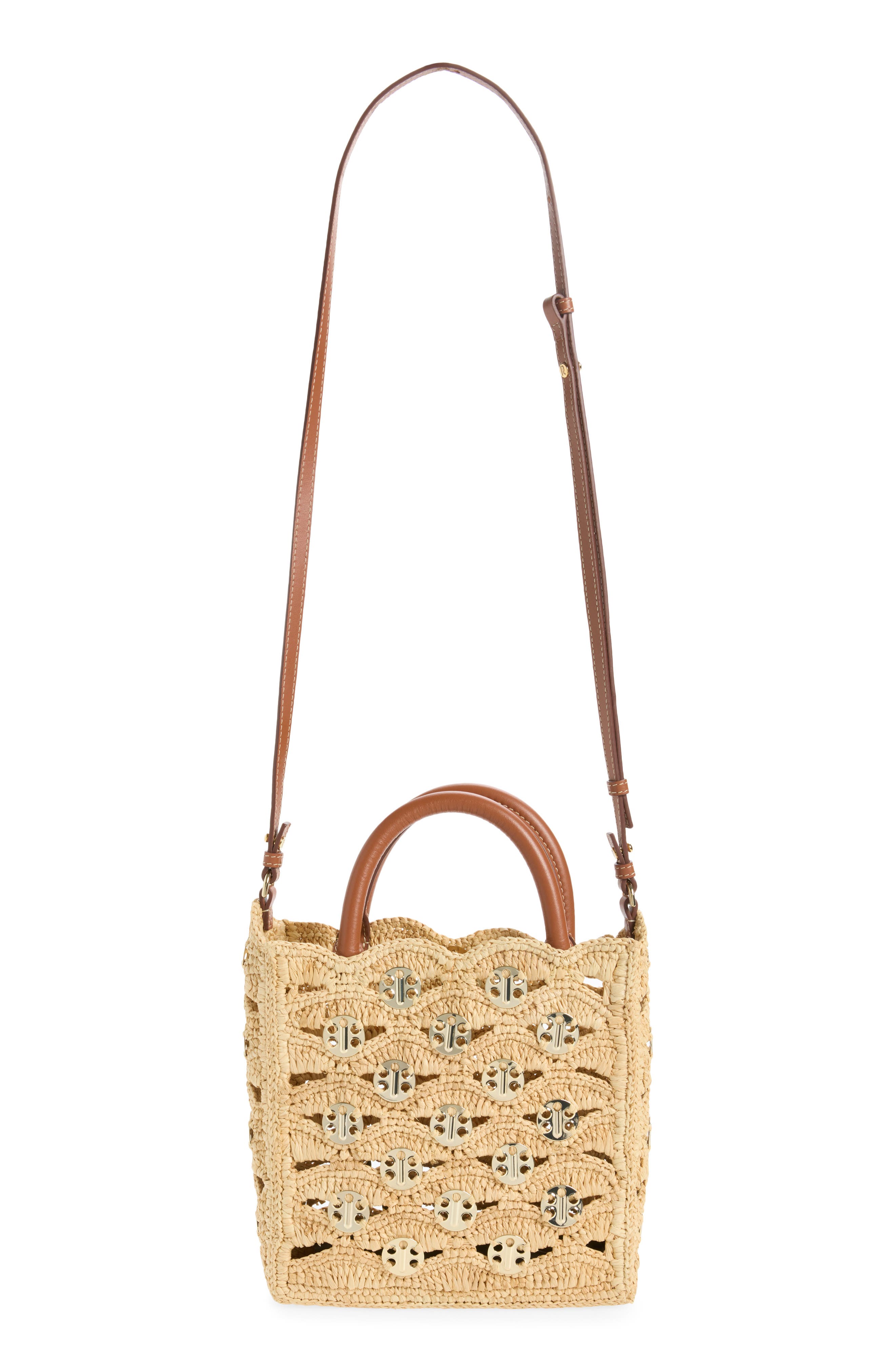 Small Signature 1969 Discs Raffia Tote, Alternate, color, NATURAL / LIGHT GOLD