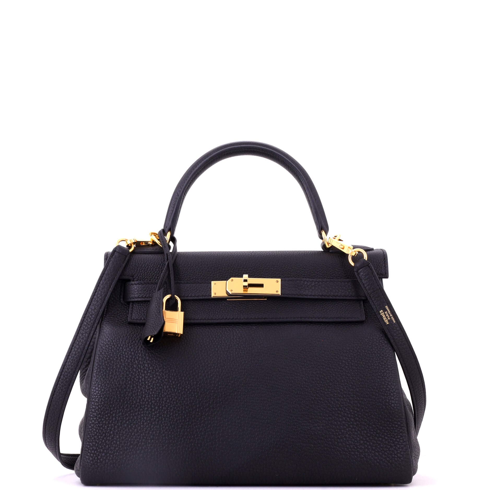 Pre-Owned Hermes Kelly Handbag Black Togo with Gold Hardware 28, Main, color, Noir