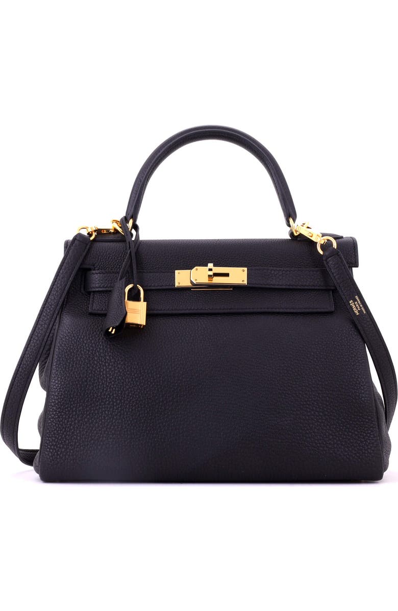 Pre-Owned Hermes Kelly Handbag Black Togo with Gold Hardware 28, Main, color, Noir
