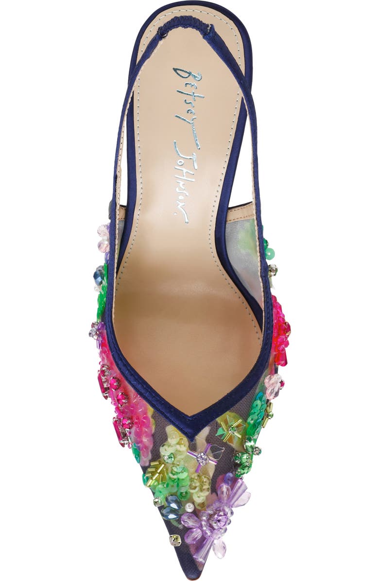 Betsey Johnson Eddie Pointed Toe Slingback Pump, Alternate, color, Navy Multi