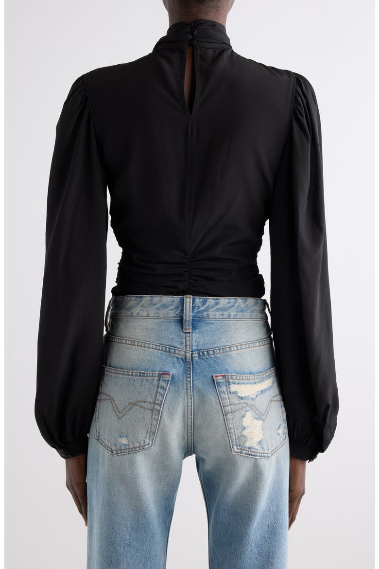 Depsona Twisted Mock Neck Silk Top, Alternate, color, BLACK