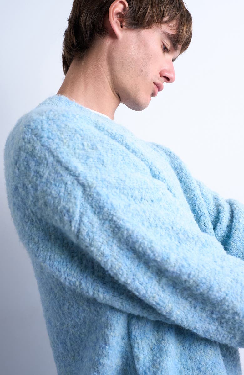 Topman Relaxed Fit Bouclé Sweater, Alternate, color, Medium Blue