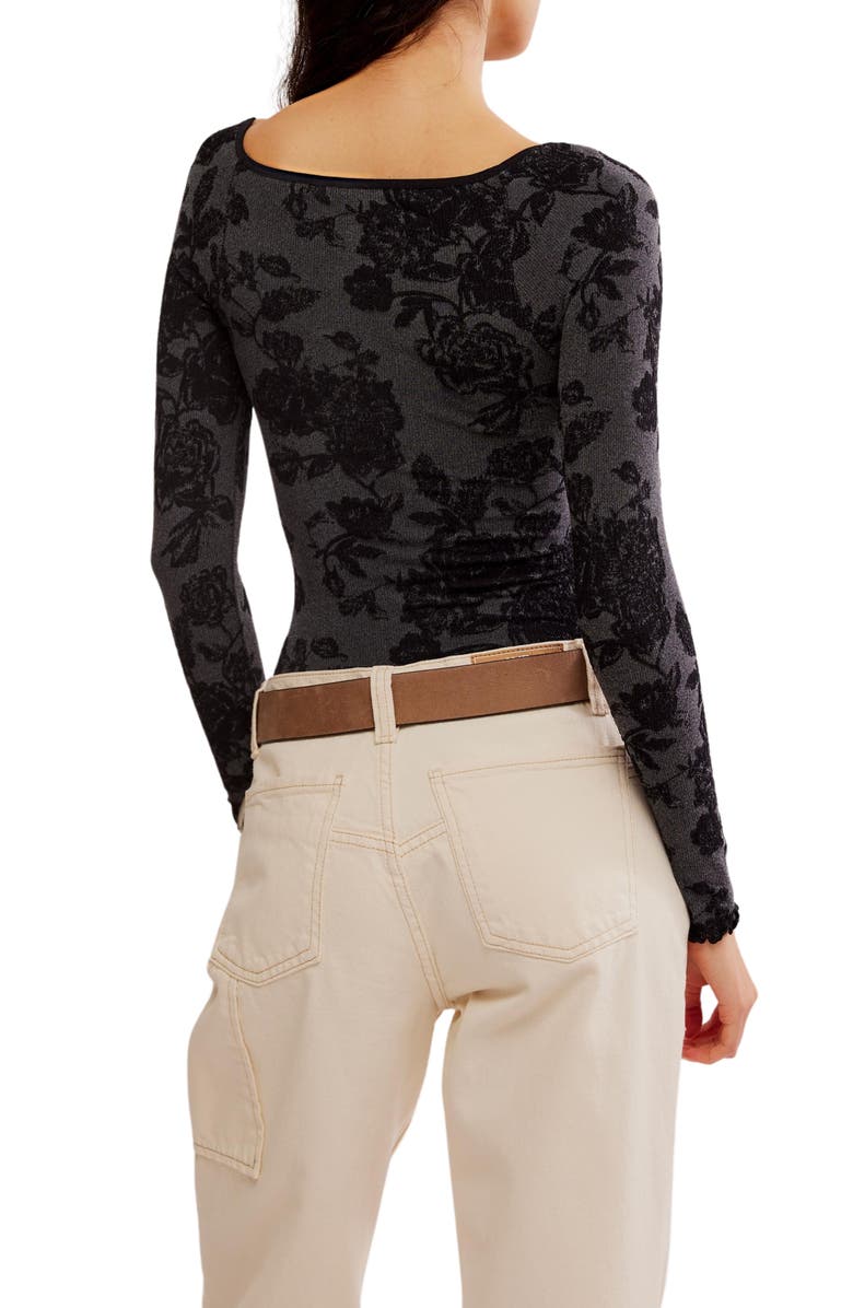 Free People Send Love Floral Jacquard Long Sleeve Bodysuit, Alternate, color,