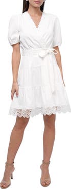 Adelyn Rae Connie Lace Trim Mini Wrap Dress