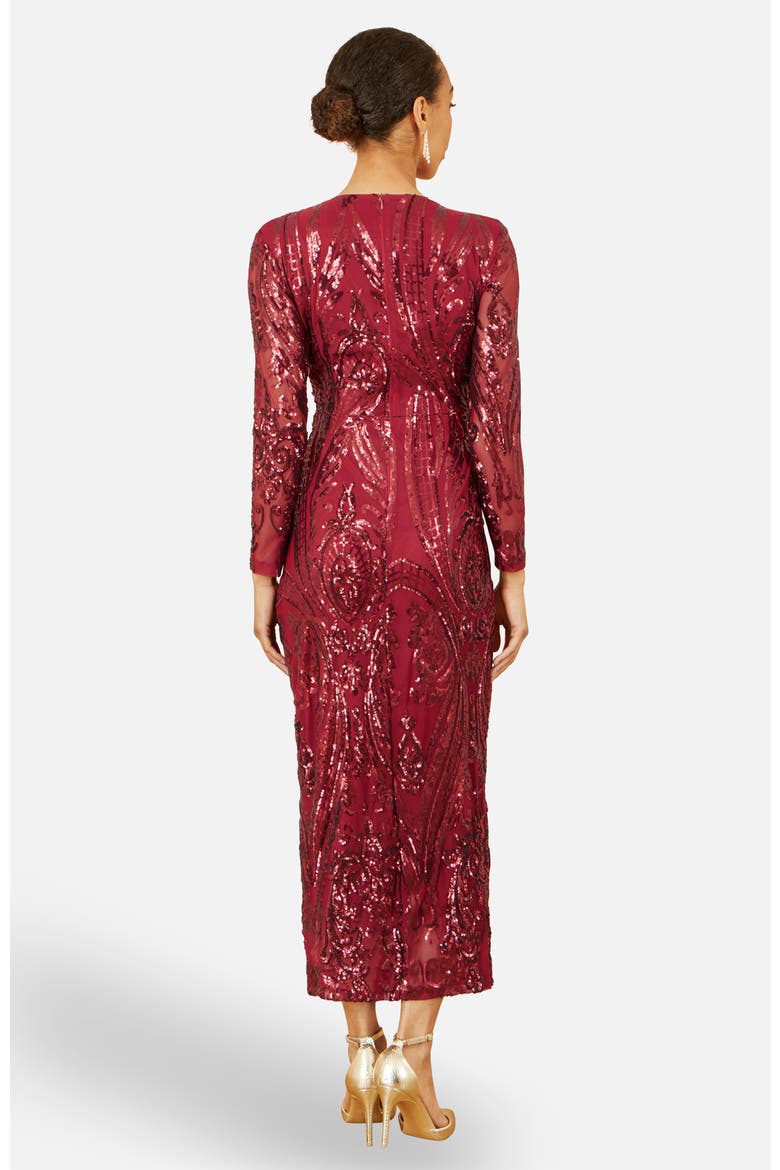 Sequin Midi Long Sleeve Wrap Dress, Alternate, color, Burgundy
