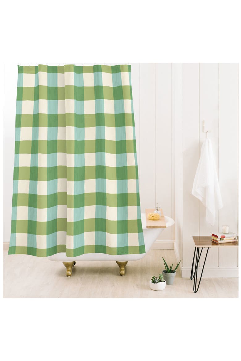Fruit Salad Gingham Print Shower Curtain, Alternate, color, GREEN