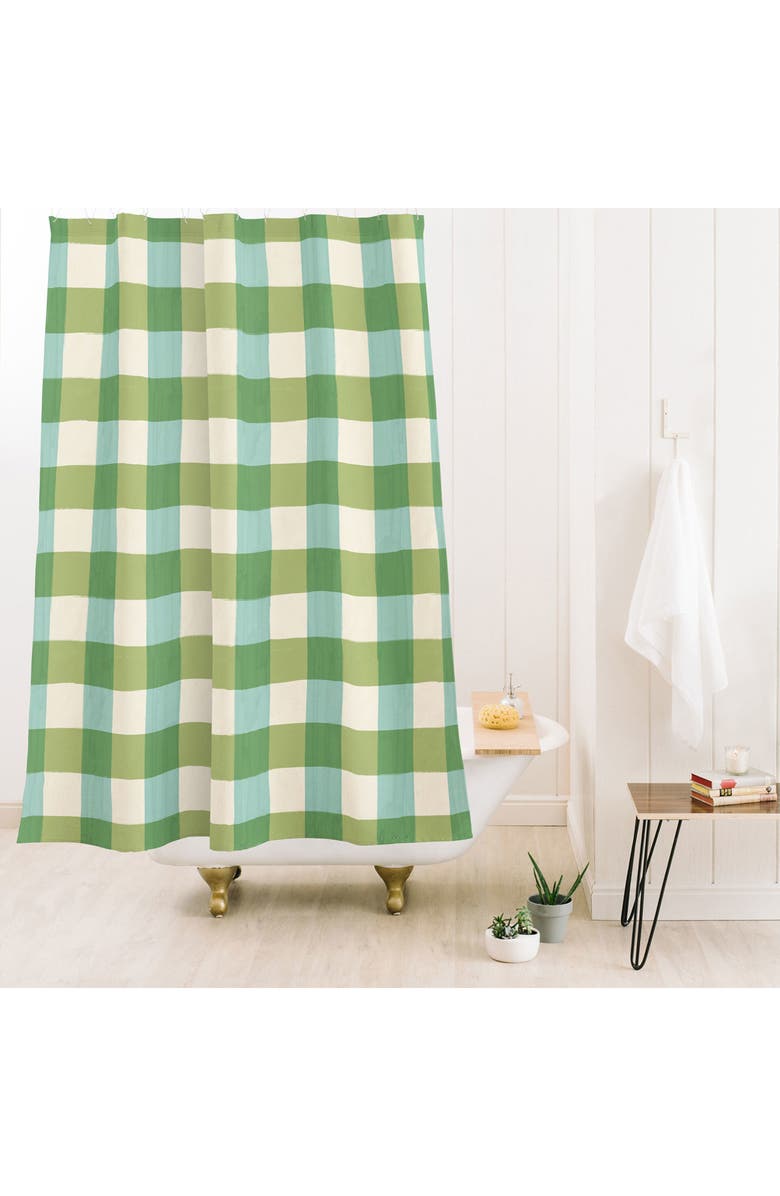 Deny Designs Fruit Salad Gingham Print Shower Curtain, Alternate, color, Green