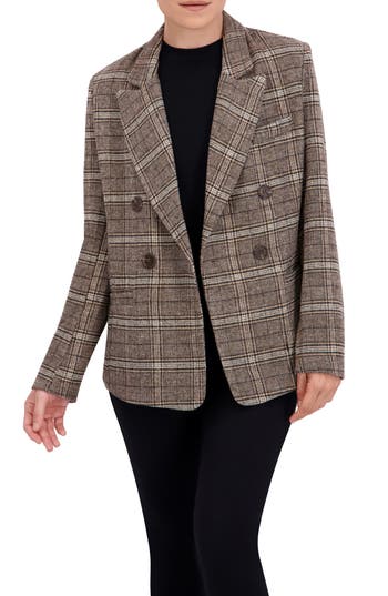 Ookie & Lala Plaid Double Breasted Blazer In Brown