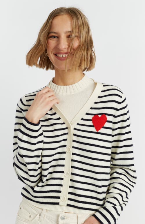 Chinti & Parker Wool Cashmere Heart Breton Cardigan In White