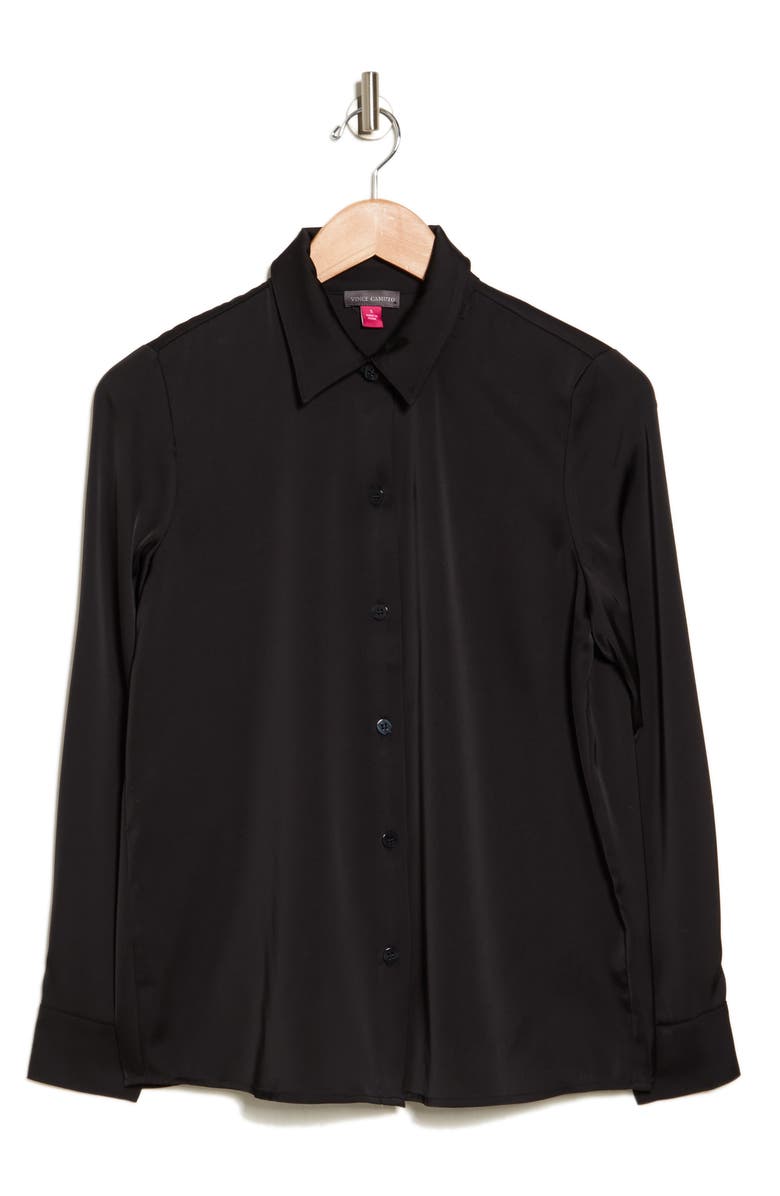 Vince Camuto Satin Long Sleeve Button-Up Shirt, Alternate, color, Rich Black