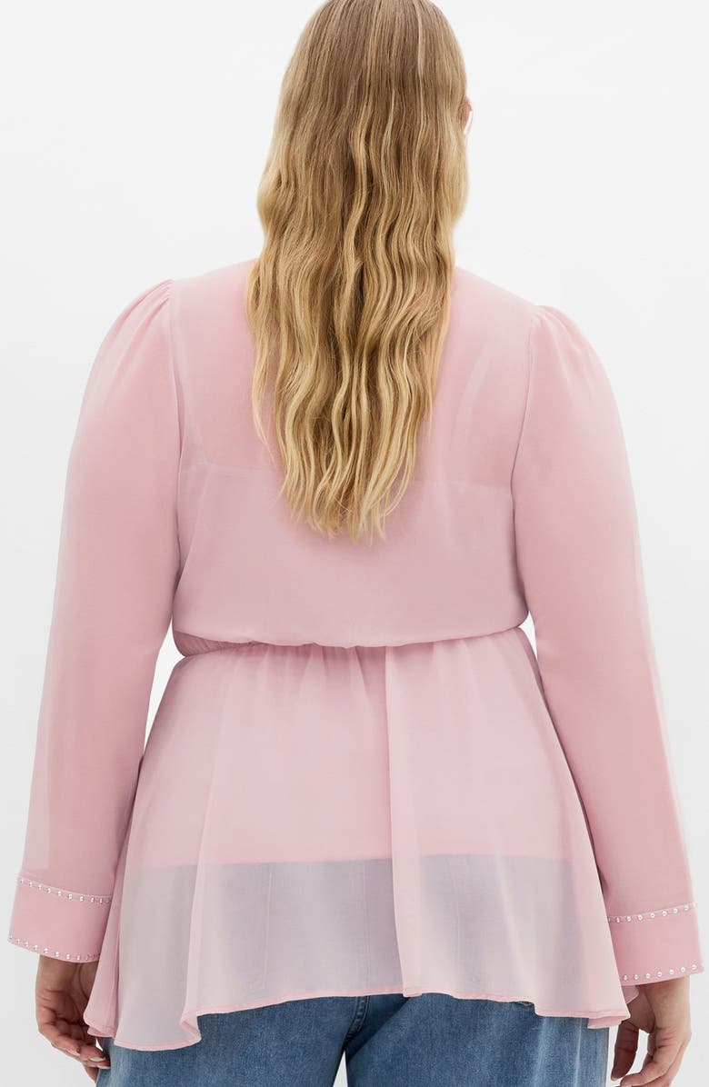 City Chic Kara Studded Pussybow Sheer Top, Alternate, color, Rosebud