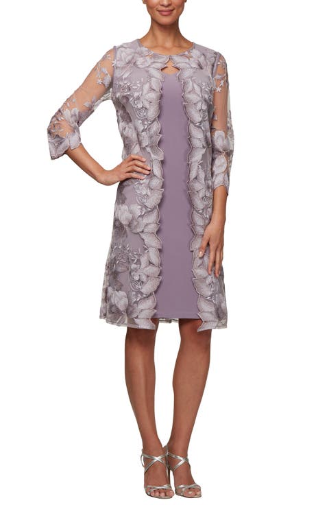 Embroidered Mock Jacket Cocktail Dress (Regular & Petite)