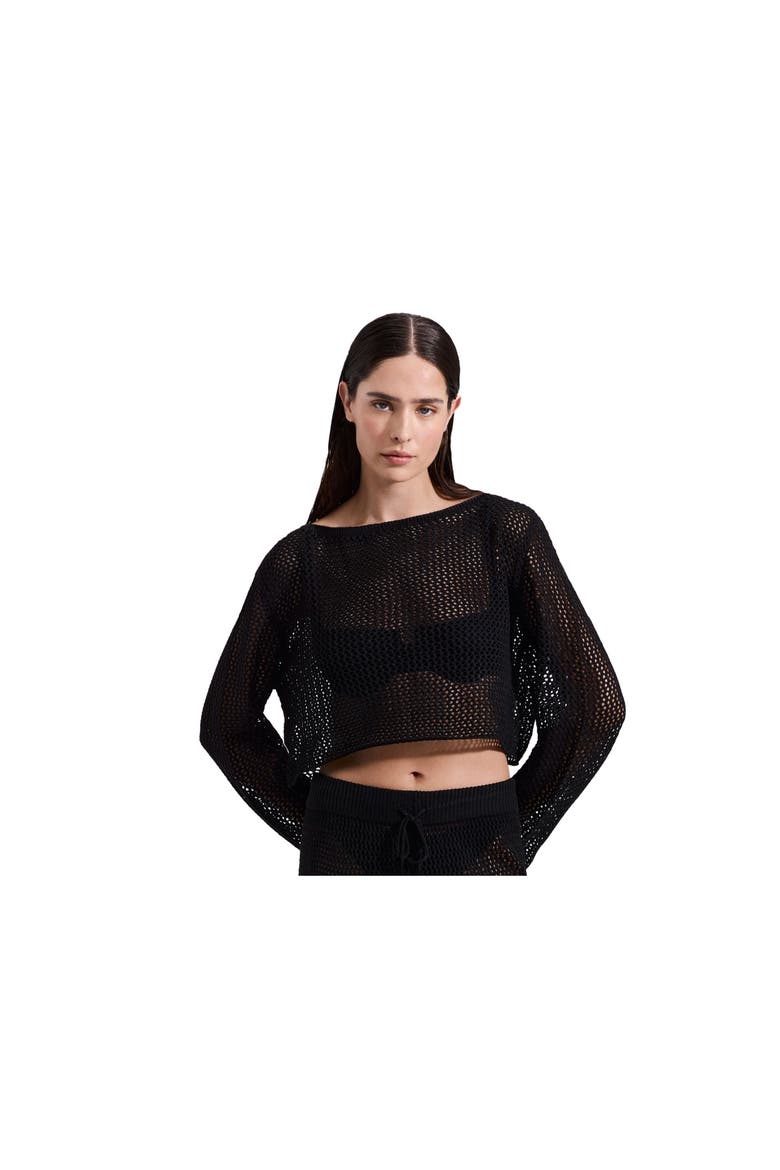 Monaco Net Crochet Crop Top Cover-Up, Alternate, color, Black
