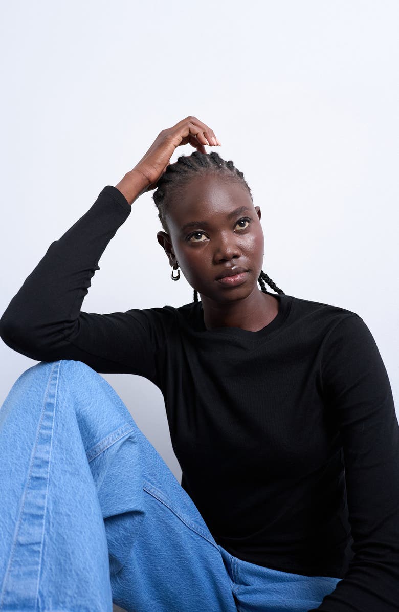 Topshop Everyday Long Sleeve Cotton T-Shirt, Alternate, color, Black