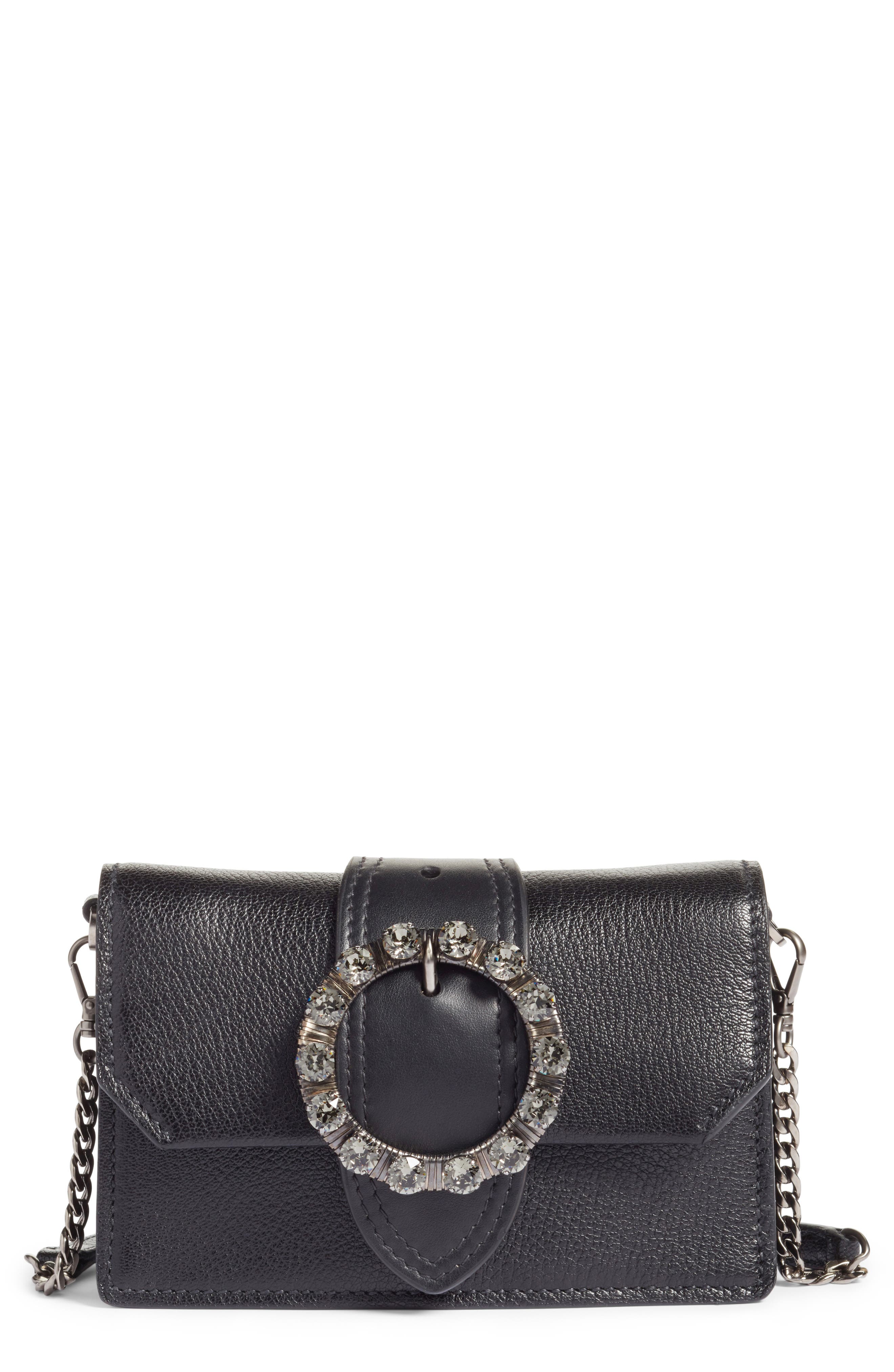 Miu Miu Lady Madras Crystal Embellished Leather Crossbody Bag, Main, color, 