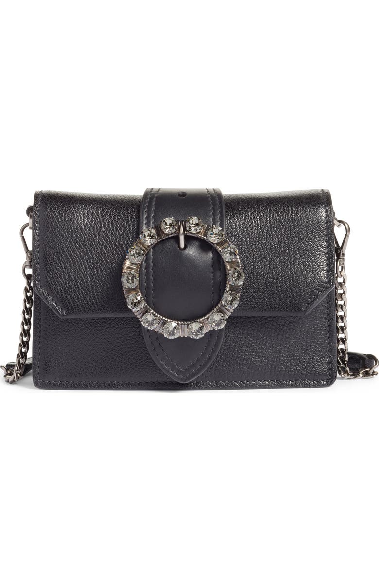 Miu Miu Lady Madras Crystal Embellished Leather Crossbody Bag, Main, color,