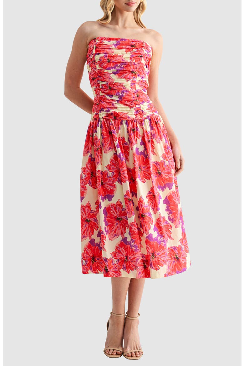 Floral Strapless Cotton Midi Dress, Main, color, FLORAL