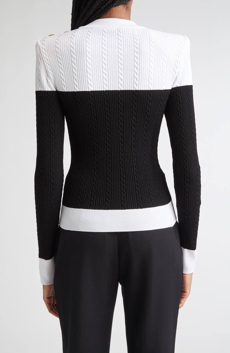 Balmain Twisted Cable Knit Sweater, Alternate, color, Black/ White