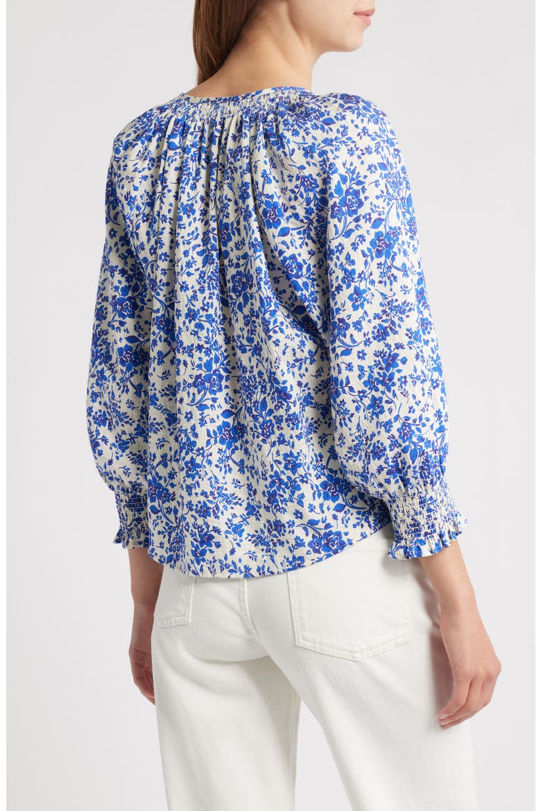 Mariah Floral Smocked Button-Up Peasant Top, Alternate, color, BLUE MARGUERITE