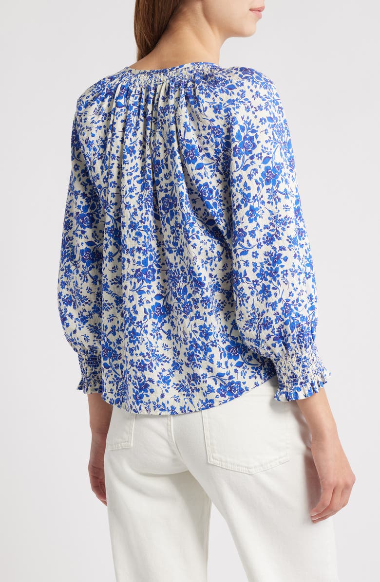 Rails Mariah Floral Smocked Button-Up Peasant Top, Alternate, color, Blue Marguerite