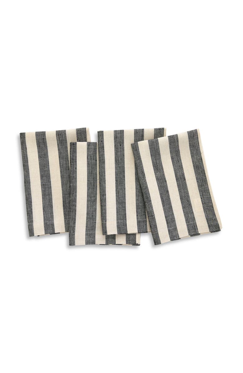 Solino Home Linen Dinner Napkins - Sorrento Stripe, Main, color, Black And Natural