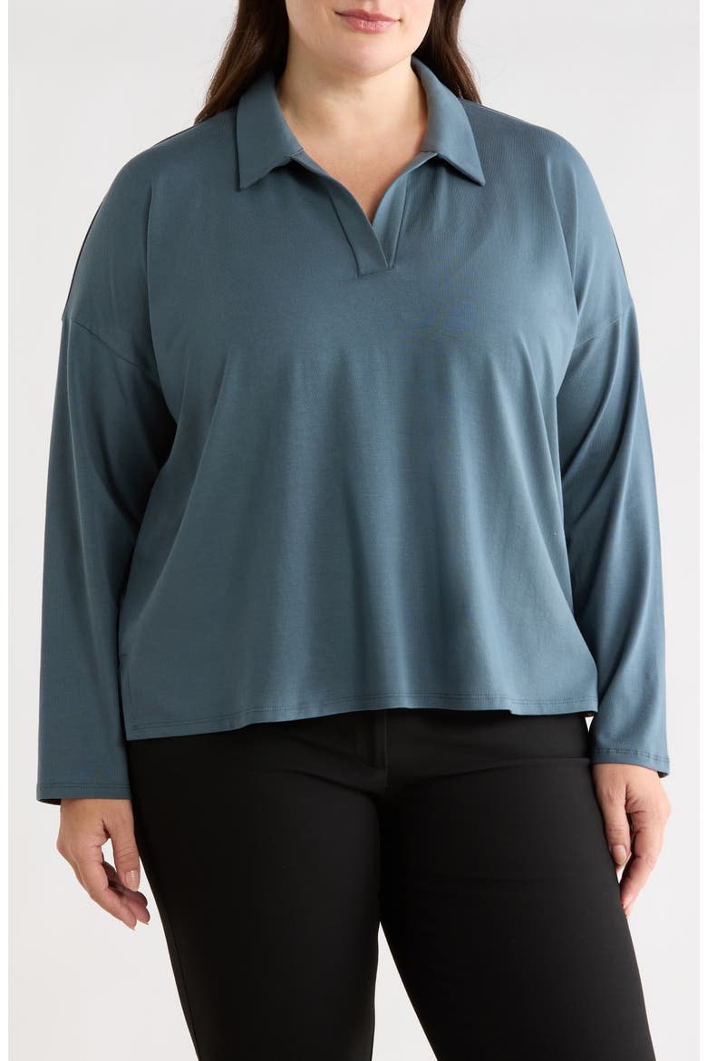 Boxy Henley Jersey Top, Main, color, EUCALYPTUS