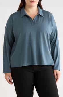 Eileen Fisher Boxy Henley Jersey Top