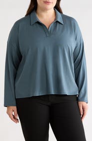 Eileen Fisher Boxy Henley Jersey Top