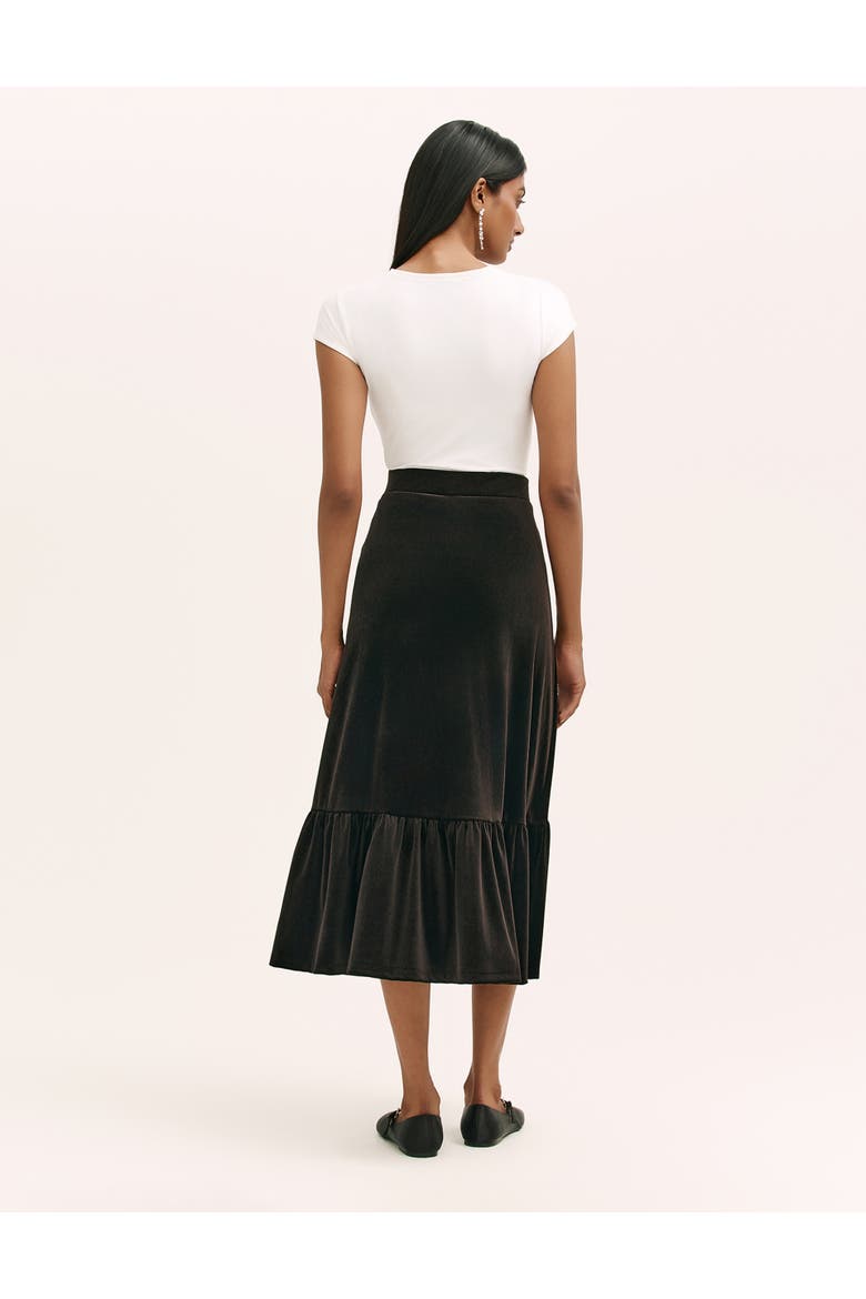 Joline Velvet Tiered Midi Skirt, Alternate, color, Black