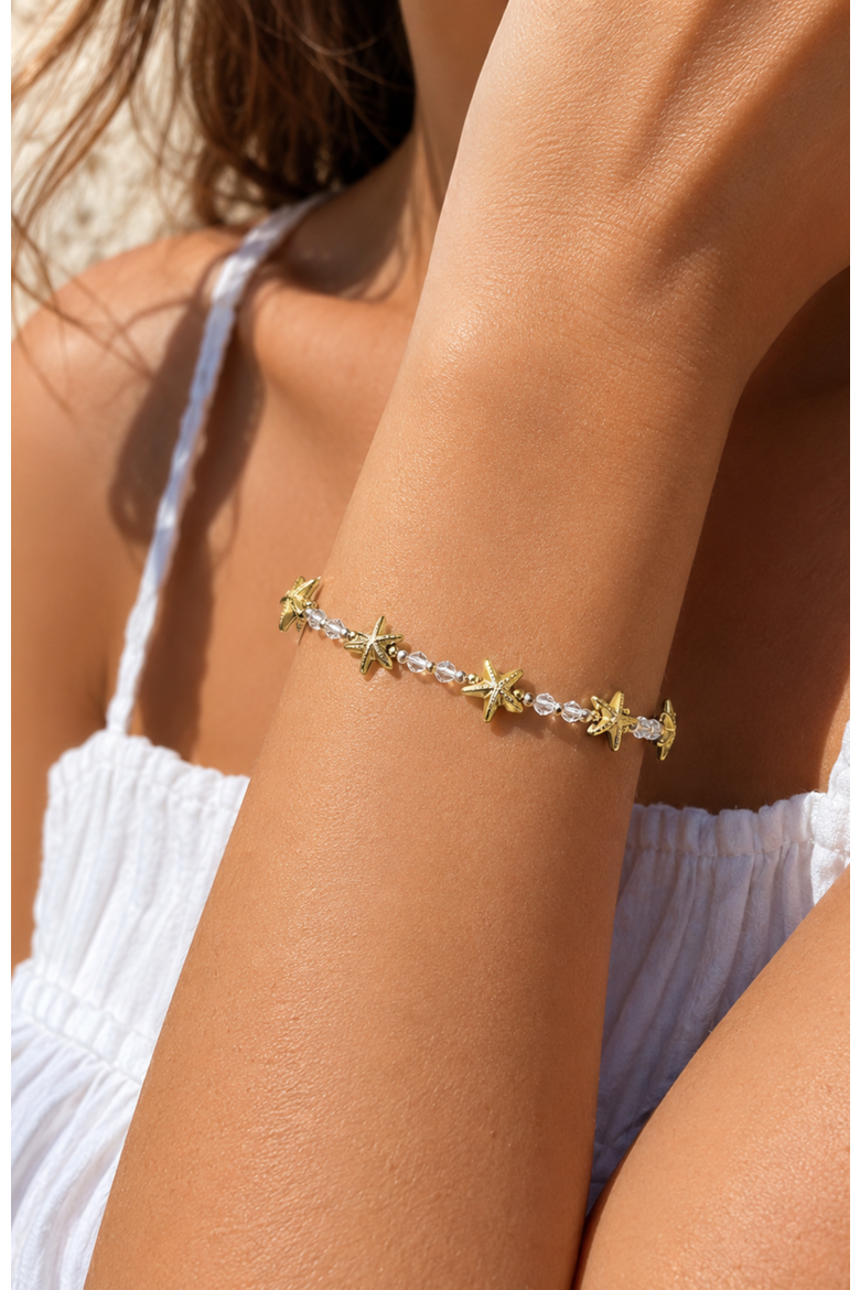 Seaside Starfish Beaded Bracelet, Alternate, color, Gold