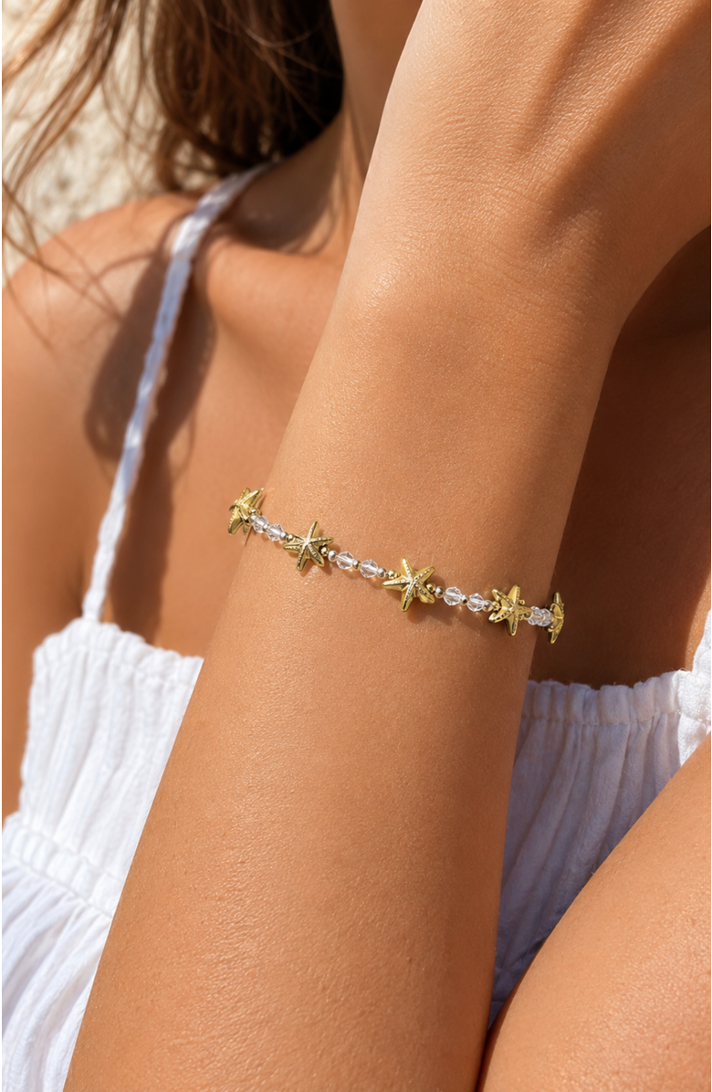 DLORIA Seaside Starfish Beaded Bracelet, Alternate, color, Gold