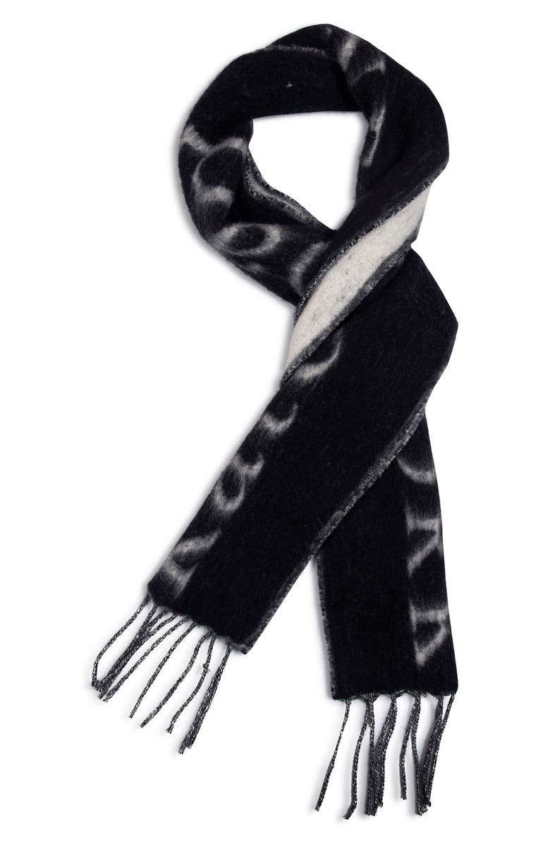 Kate Spade New York logo wool blend fringe scarf, Alternate, color, Black/ Cream