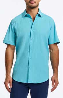 Robert Graham Thresher Classic Fit Solid Short Sleeve Cotton Seersucker Button-Up Shirt