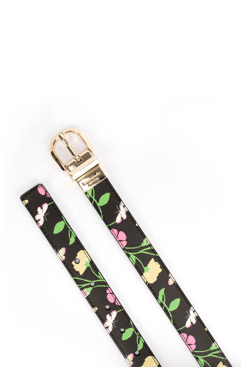 reversible leather blend belt, Alternate, color, BLACK FLORAL PRINT