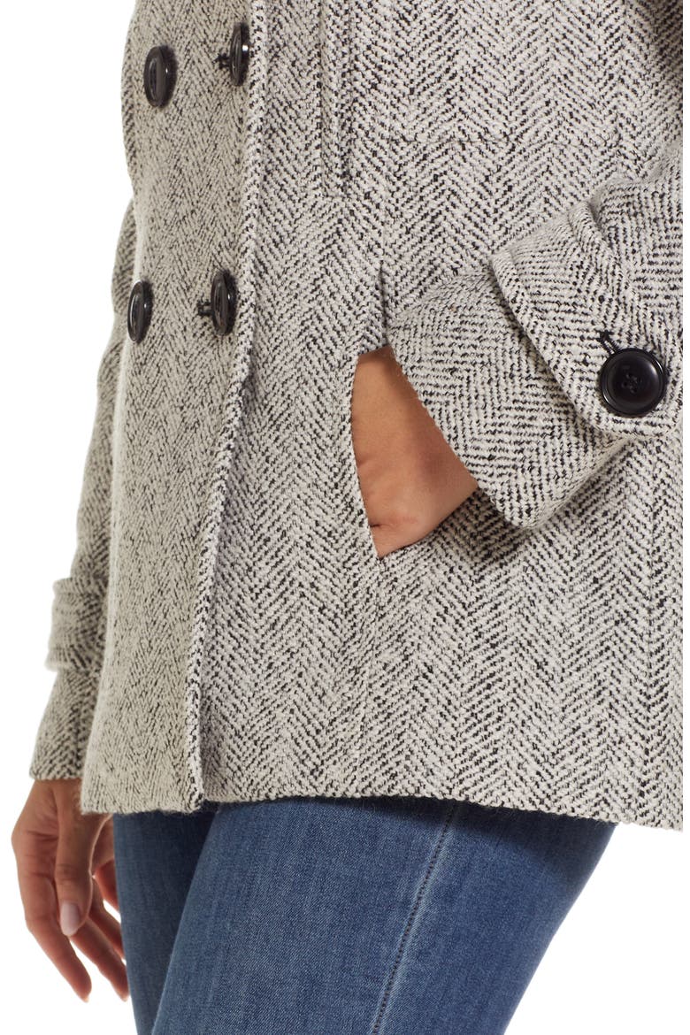 Double Breasted Peacoat, Alternate, color, BLACK/ WHITE