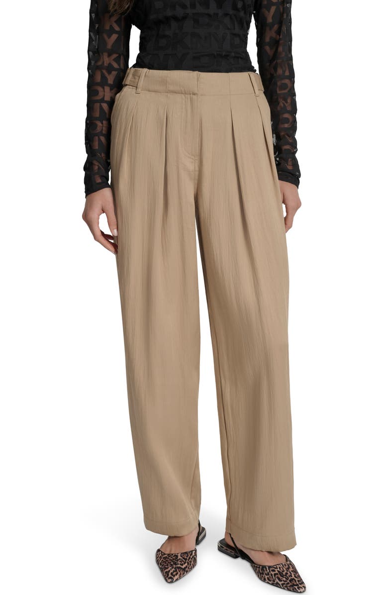 DKNY Weathered Twill Pleated Pants, Main, color, Travertine