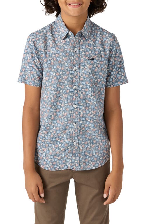 O'neill Kids' Oasis Palm Tree Print Short Sleeve Button-up Shirt In Midnight Navy
