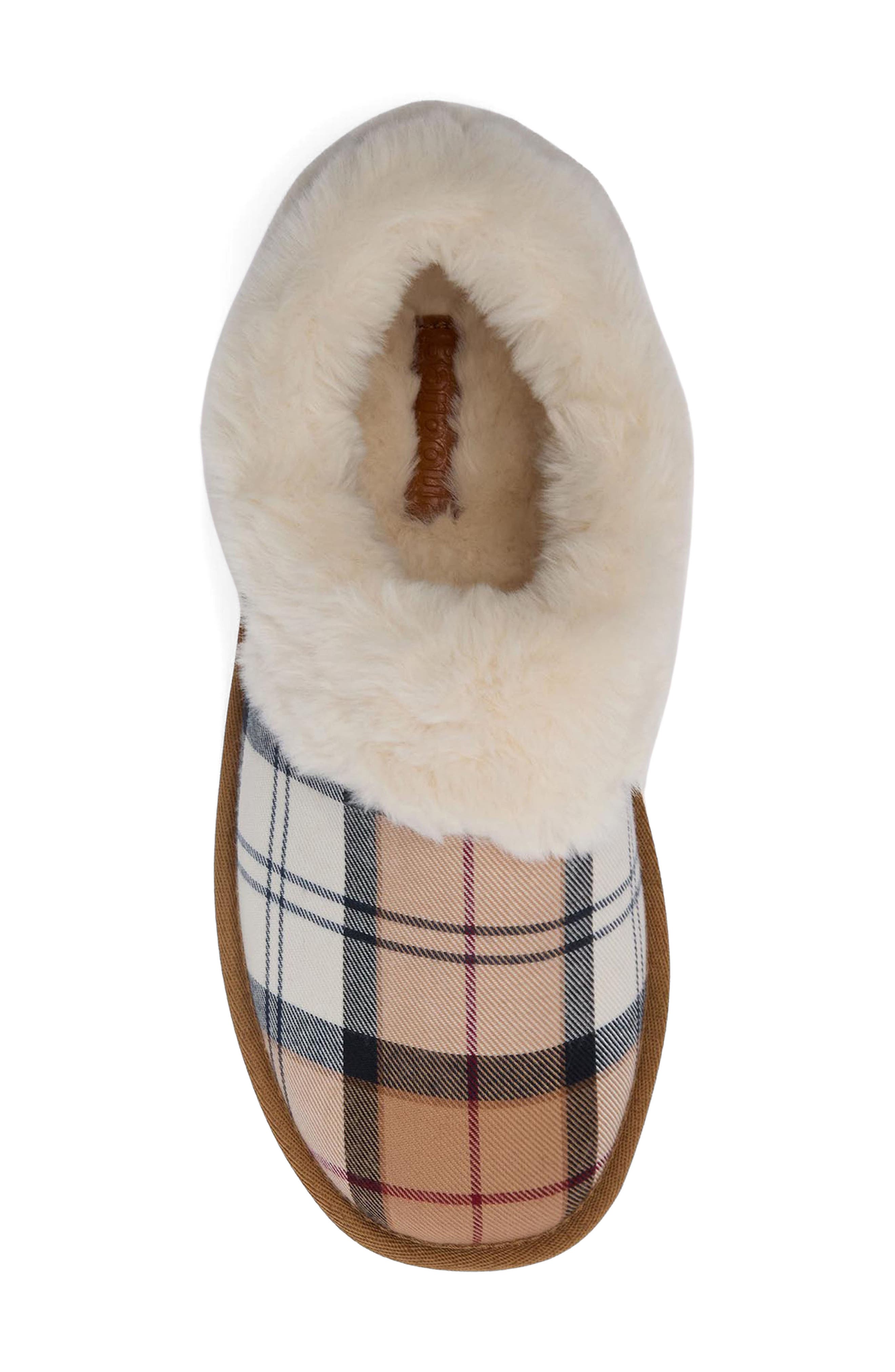 Barbour Eloise Faux Fur Lined Scuff Slipper, Alternate, color, Hessian Tartan
