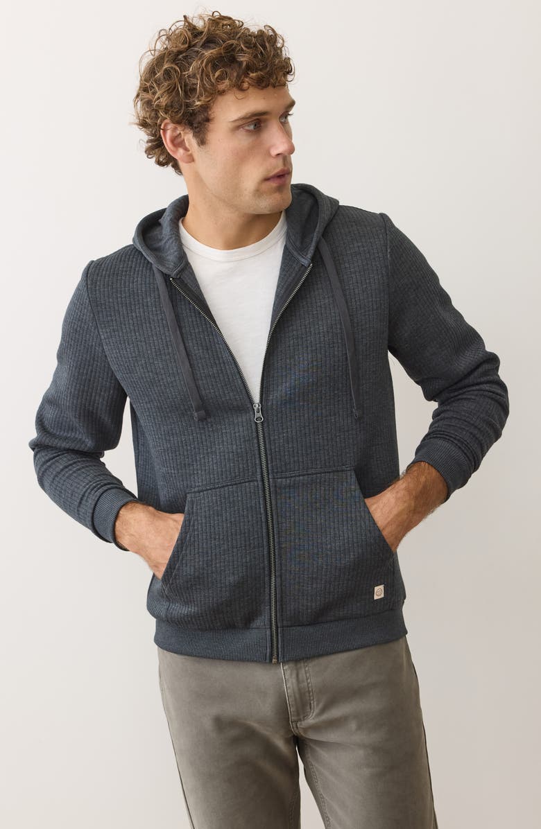 Marine Layer Corbet Quilted Zip-Up Hoodie, Alternate, color, Black Heather