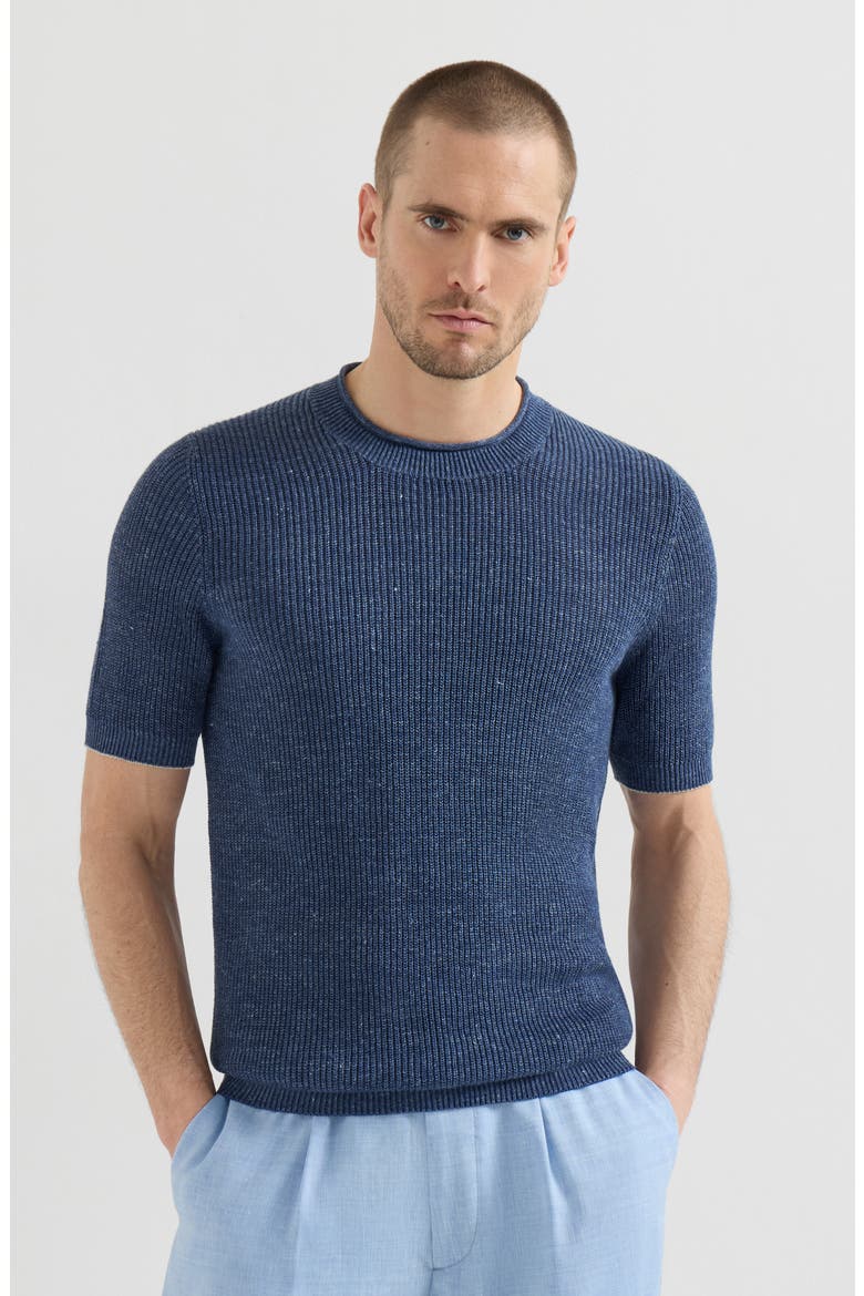 Linen and cotton T-shirt, Main, color, Denim
