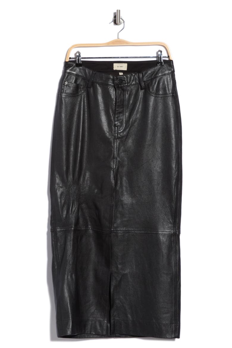Asra Leather Maxi Skirt, Alternate, color, OBSIDIAN
