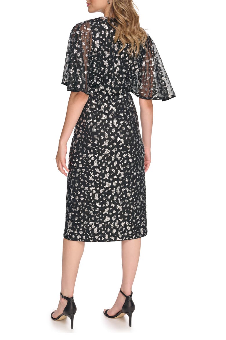 Sequin Faux Wrap Dress, Alternate, color, BLACK / SILVER