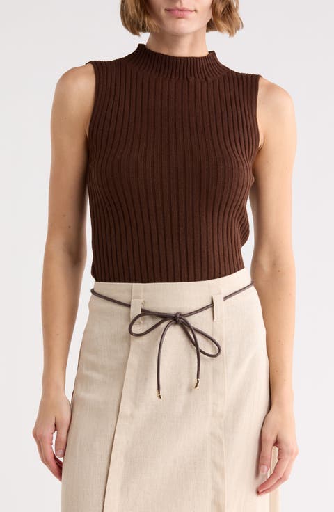 Mock Neck Ribbed Sweater Tank